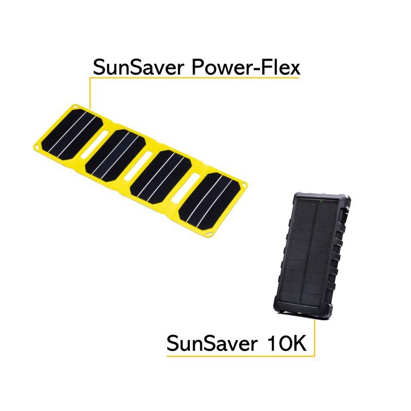 SunSaver 10K Power Bank and SunSaver Power-Flex Portable Solar Charger Infographic