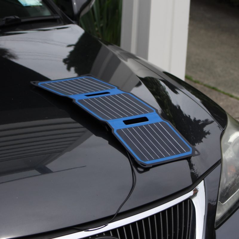 SunSaver Super-Flex portable solar charger trickle charging a car battery